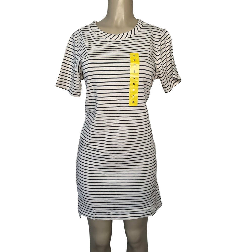 Buffalo David Bitton Dress Womens S White Striped T-Shirt Knit Mini Side Slit
